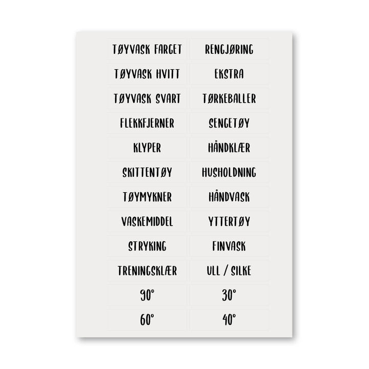 Etiketter til vaskerom (tekst)