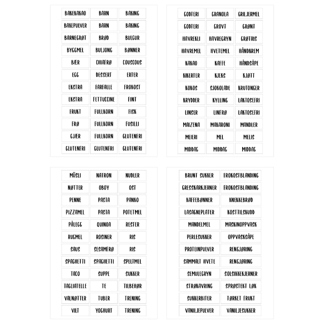 etiketter til tørrvarebokser