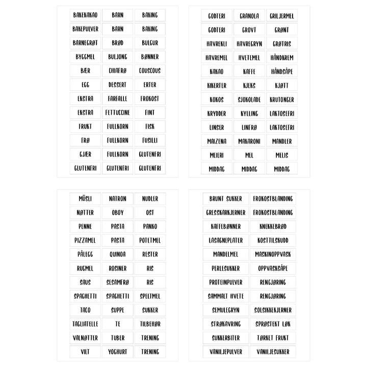 etiketter til tørrvarebokser