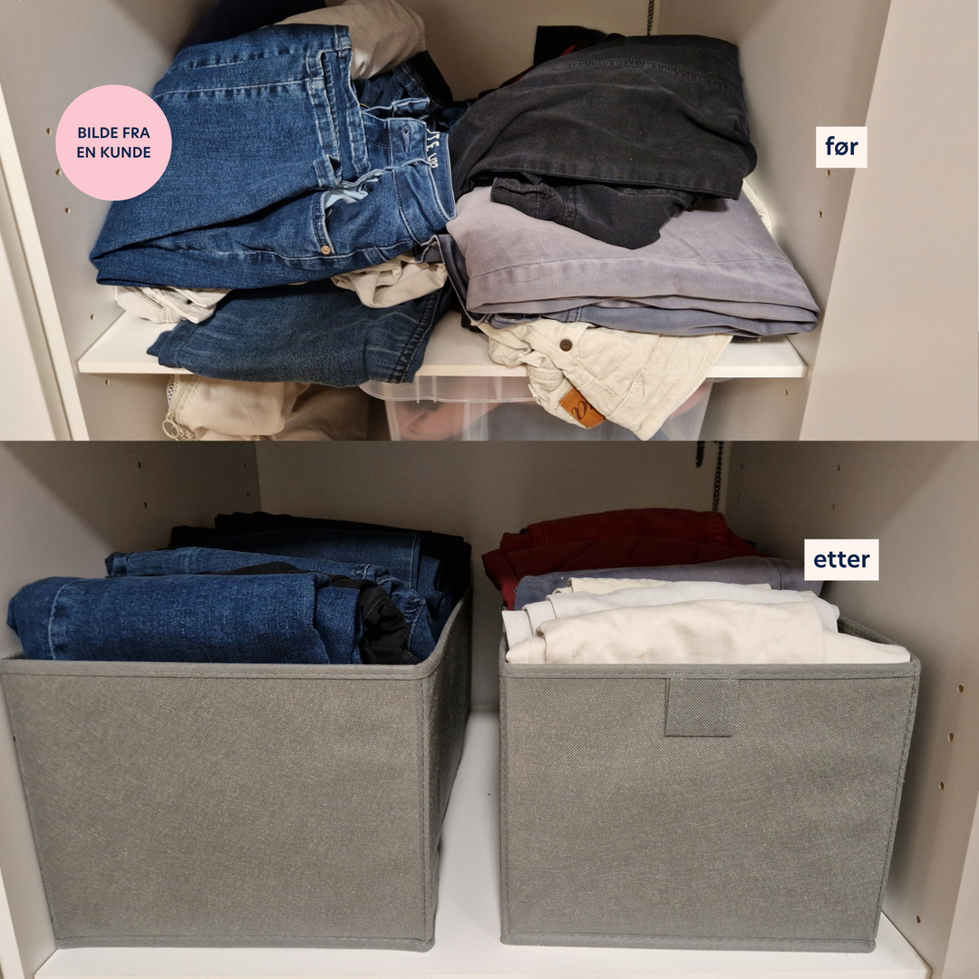 dyp oppbevaring til jeans. lag en skuff i klesskapet med denne oppbevaringsboksen