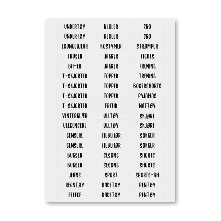 Etiketter til klær (tekst)