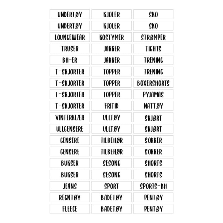 Etiketter til klær (tekst)