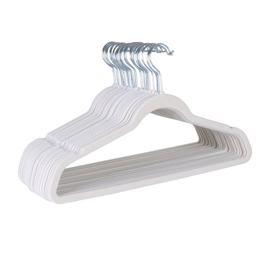 Hvit velour kleshenger til voksen – 10-pk