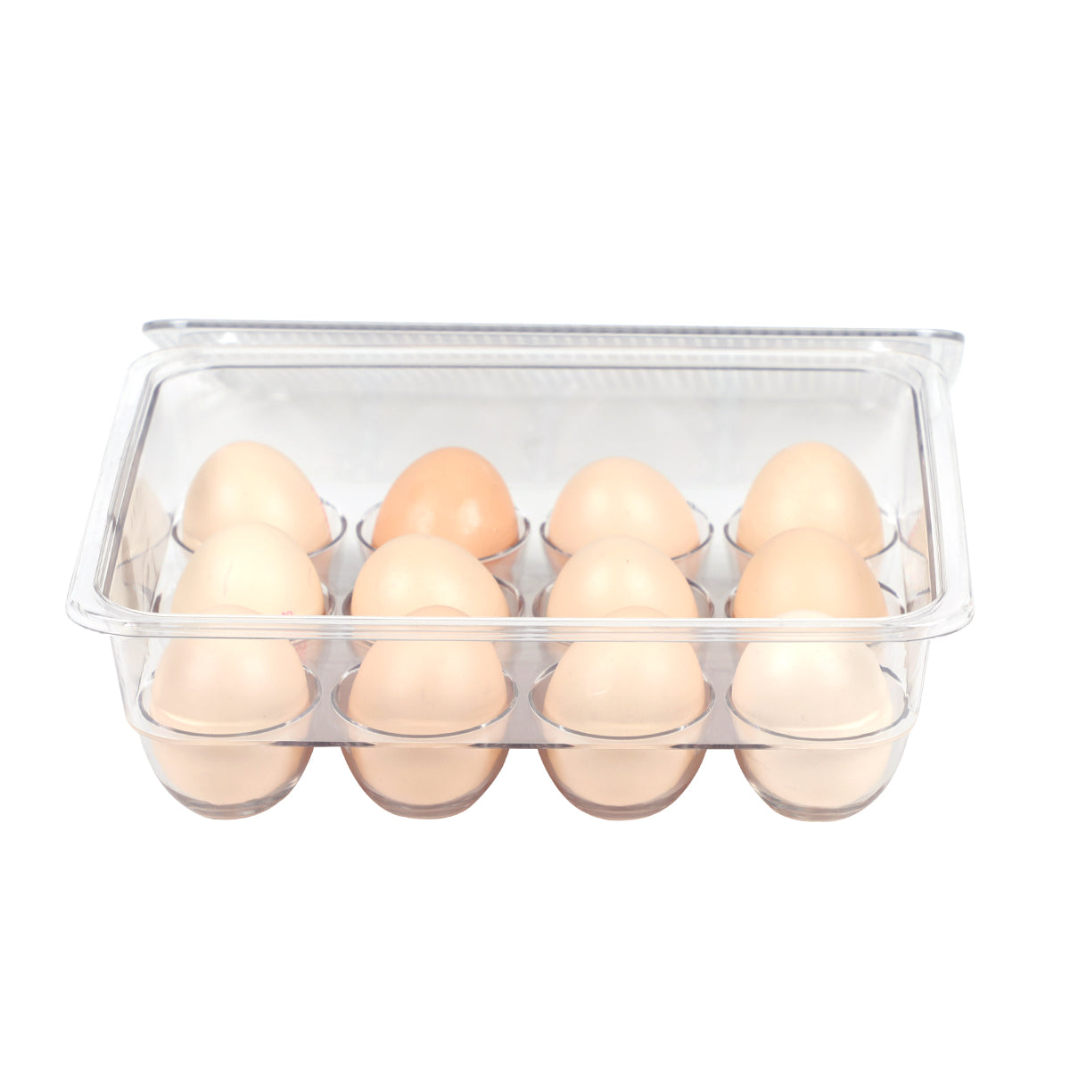 Eggholder for oppbevaring av 12 egg, stabil, stablebar eggholder i gjennomsiktig plast