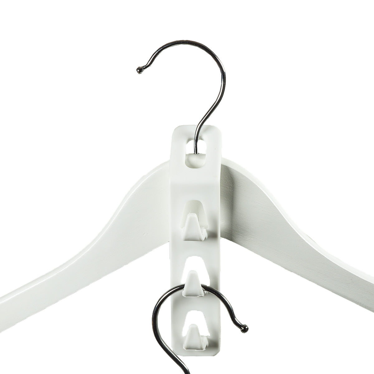 Plassbesparende ekstra krok til kleshenger. En oppbevaring som kan ha mange plagg på samme henger. 