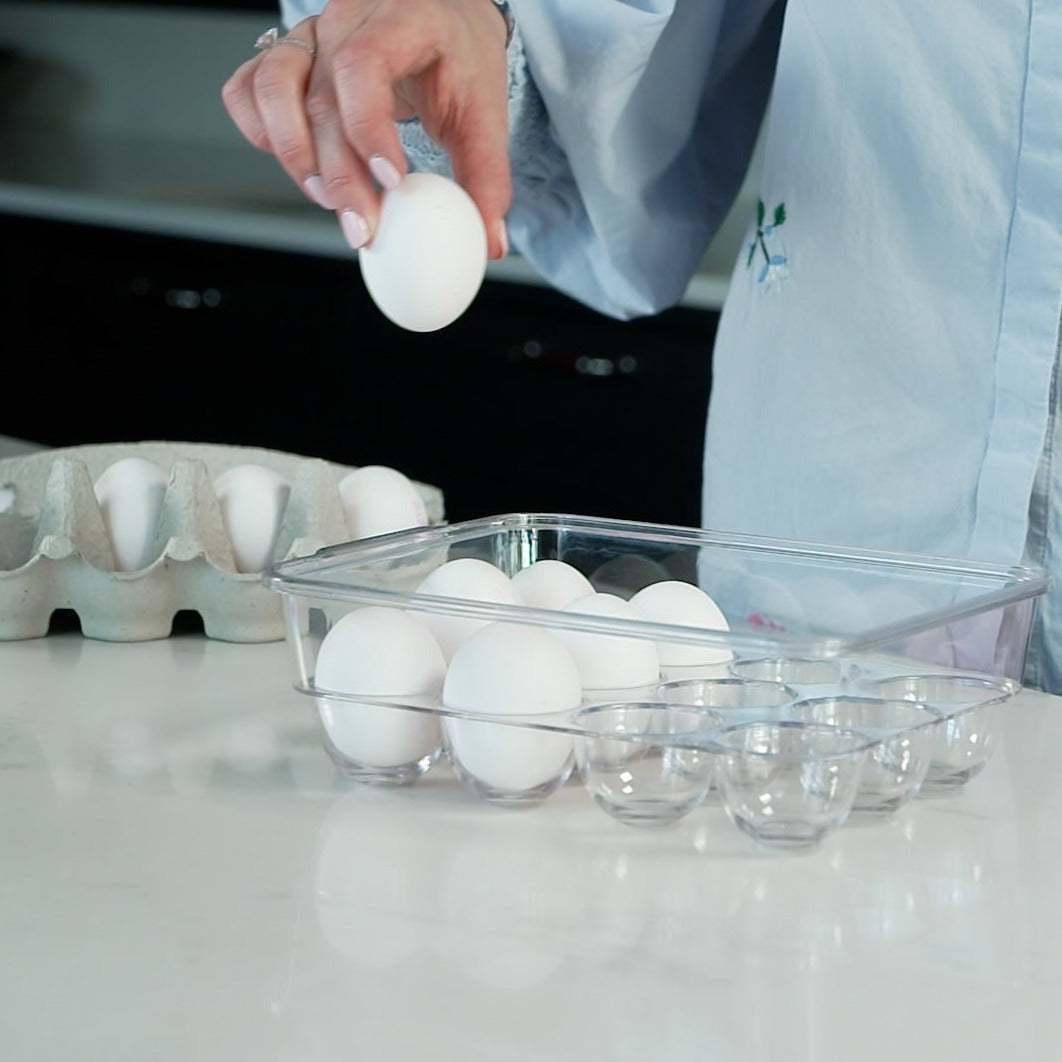 Eggholder for oppbevaring av 12 egg, stabil, stablebar eggholder i gjennomsiktig plast